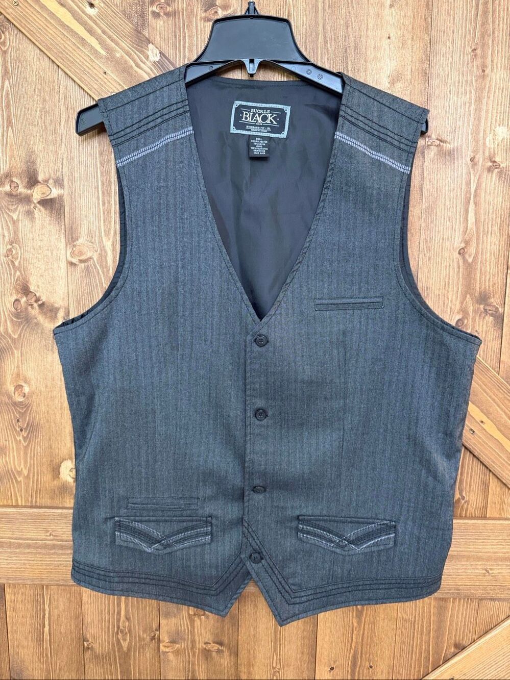 Buckle Black Men’s Gray Black Western Button Front Vest Standard Fit Size XL (92